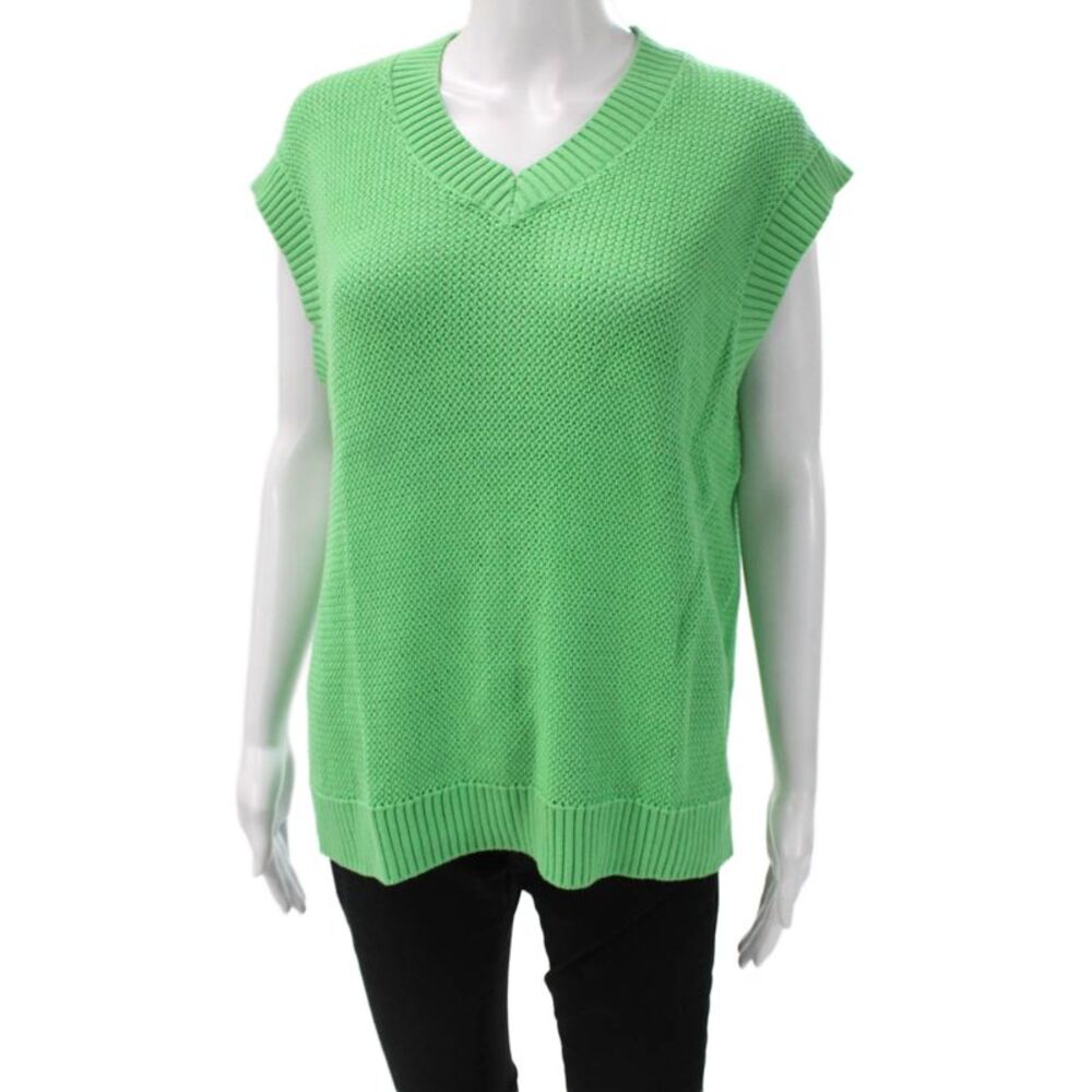 Jumper Womens V-Neck Cotton Sweater Vest Green Size 4